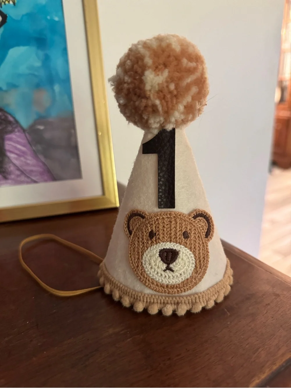 Baby's First Birthday Bear Party Hat - Beige